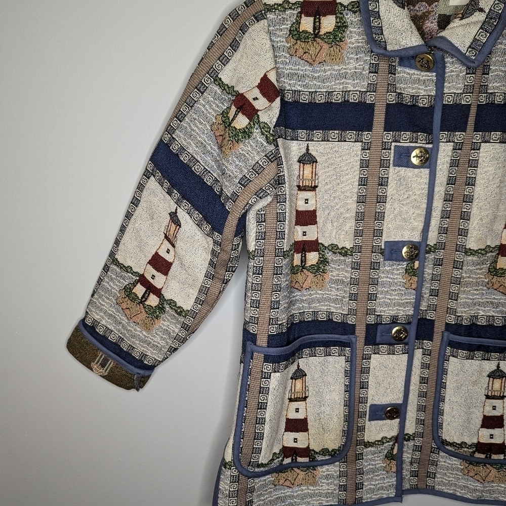 Vintage Blair Lighthouse Coastal Grandmacore jacket coat size woman's small - Picture 8 of 9